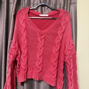 Altar'd State V-Neck Sweater in Deep Pink